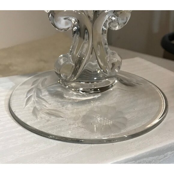 New Martinsville Candlestick Holder Single Etched Floral Base Design 5.25" - Picture 5 of 10